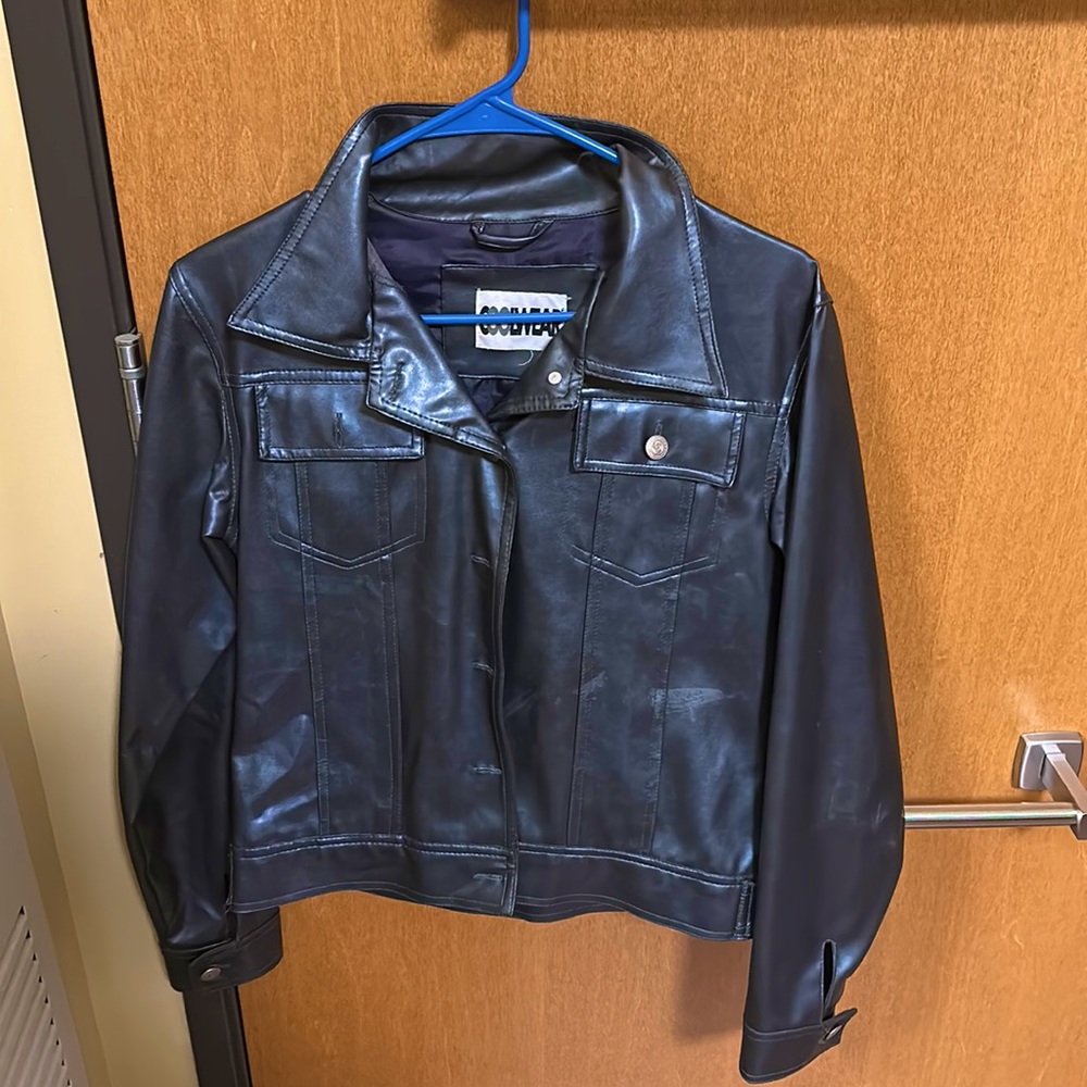 Black leather jacket.